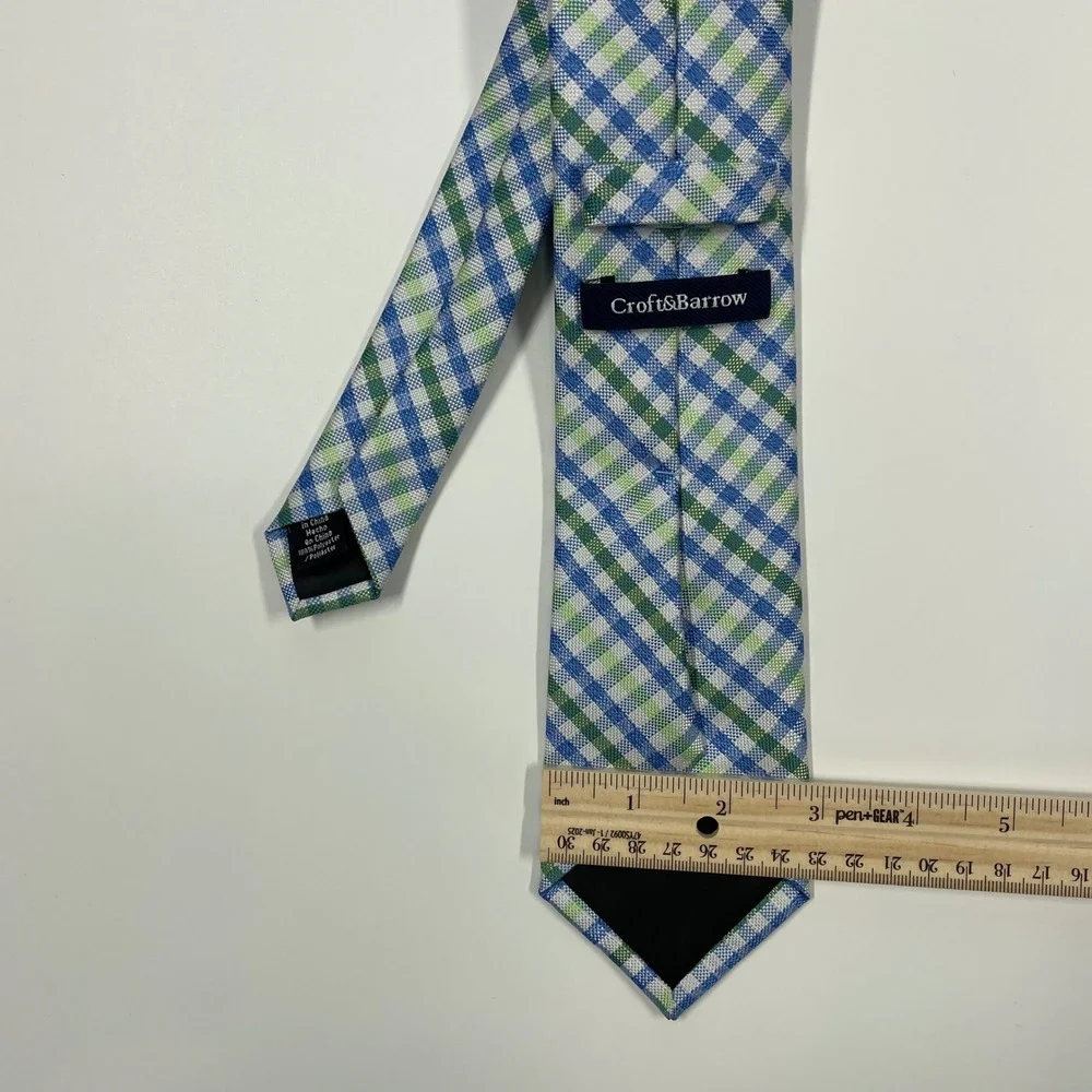 Croft & Barrow Blue Green Plaid Gingham Necktie Mens One Size